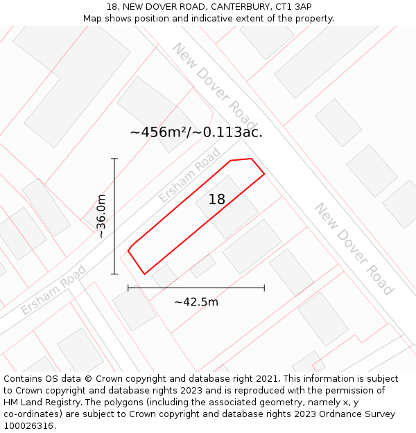 18, NEW DOVER ROAD, CANTERBURY, CT1 3AP: Plot and title map