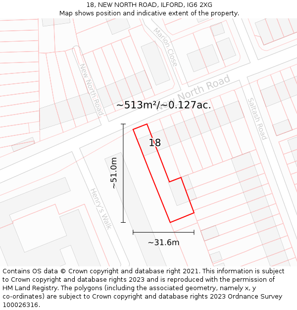 18, NEW NORTH ROAD, ILFORD, IG6 2XG: Plot and title map