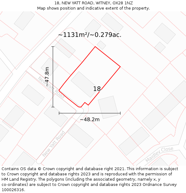 18, NEW YATT ROAD, WITNEY, OX28 1NZ: Plot and title map