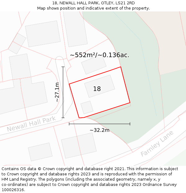 18, NEWALL HALL PARK, OTLEY, LS21 2RD: Plot and title map