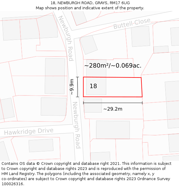 18, NEWBURGH ROAD, GRAYS, RM17 6UG: Plot and title map
