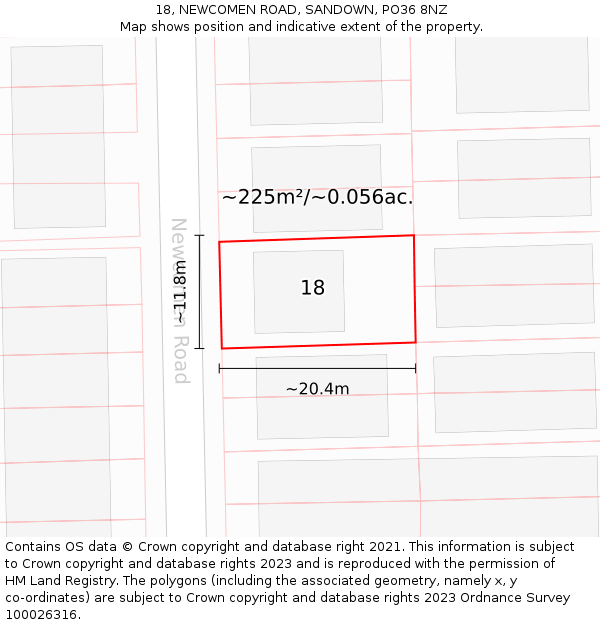 18, NEWCOMEN ROAD, SANDOWN, PO36 8NZ: Plot and title map