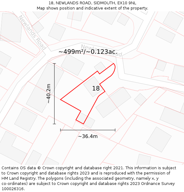 18, NEWLANDS ROAD, SIDMOUTH, EX10 9NL: Plot and title map