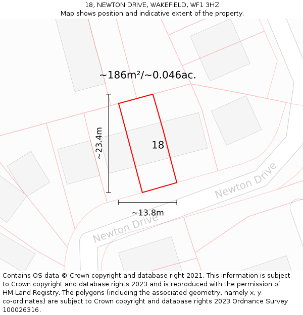 18, NEWTON DRIVE, WAKEFIELD, WF1 3HZ: Plot and title map