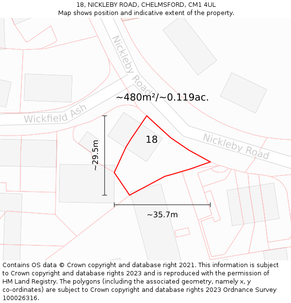18, NICKLEBY ROAD, CHELMSFORD, CM1 4UL: Plot and title map