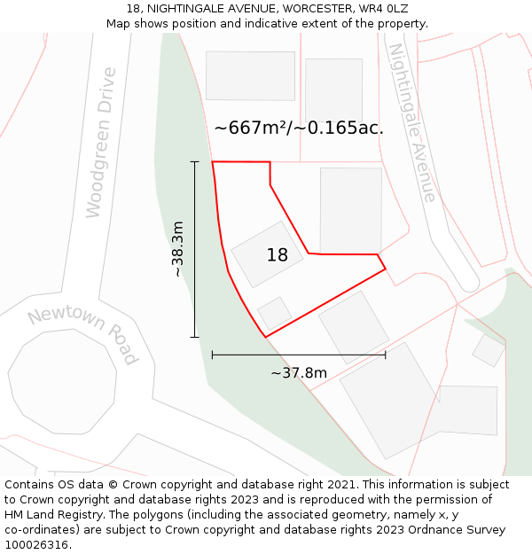 18, NIGHTINGALE AVENUE, WORCESTER, WR4 0LZ: Plot and title map