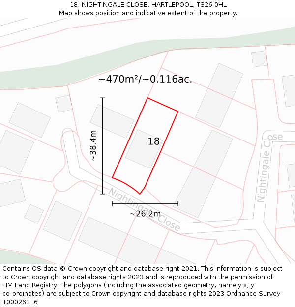 18, NIGHTINGALE CLOSE, HARTLEPOOL, TS26 0HL: Plot and title map