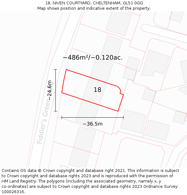 18, NIVEN COURTYARD, CHELTENHAM, GL51 0GG: Plot and title map
