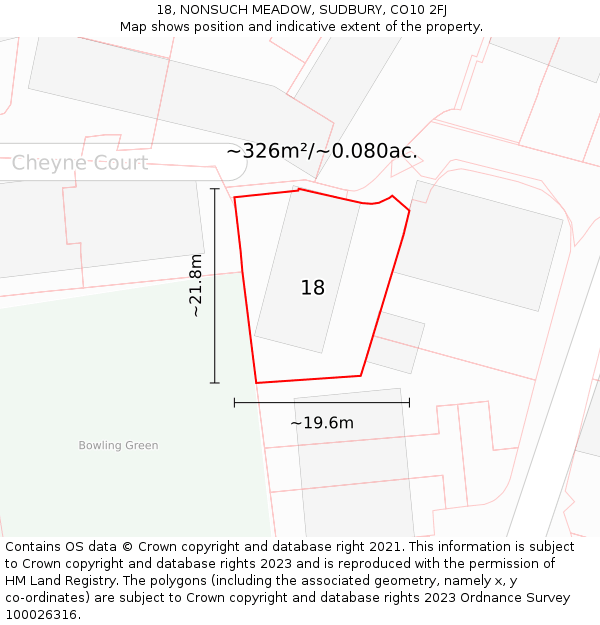 18, NONSUCH MEADOW, SUDBURY, CO10 2FJ: Plot and title map