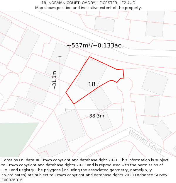 18, NORMAN COURT, OADBY, LEICESTER, LE2 4UD: Plot and title map