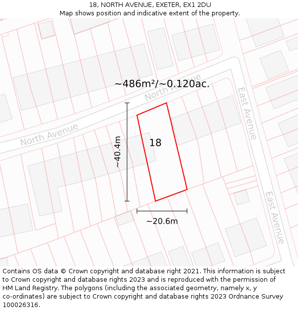 18, NORTH AVENUE, EXETER, EX1 2DU: Plot and title map