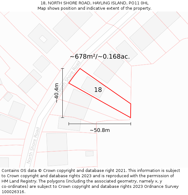 18, NORTH SHORE ROAD, HAYLING ISLAND, PO11 0HL: Plot and title map