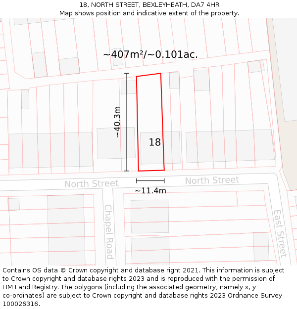 18, NORTH STREET, BEXLEYHEATH, DA7 4HR: Plot and title map