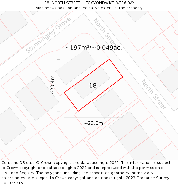 18, NORTH STREET, HECKMONDWIKE, WF16 0AY: Plot and title map