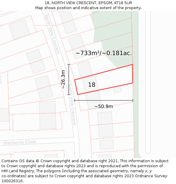 18, NORTH VIEW CRESCENT, EPSOM, KT18 5UR: Plot and title map