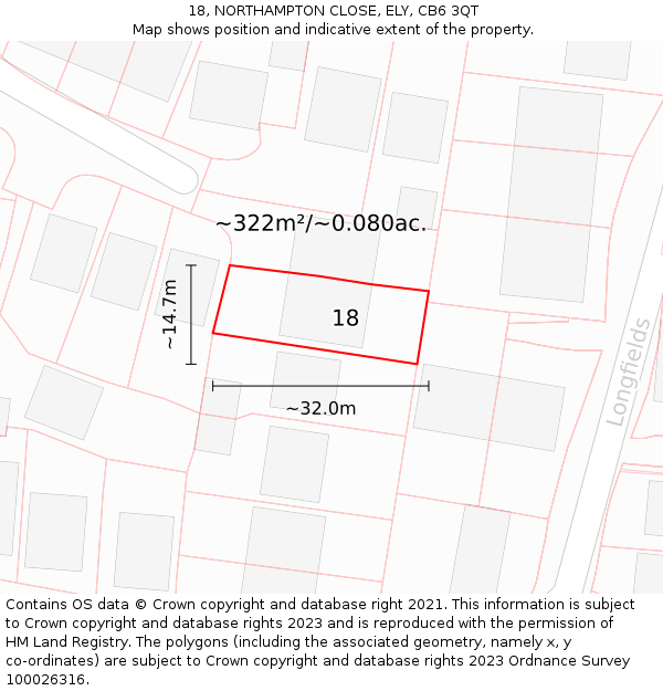 18, NORTHAMPTON CLOSE, ELY, CB6 3QT: Plot and title map