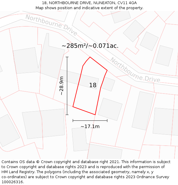 18, NORTHBOURNE DRIVE, NUNEATON, CV11 4GA: Plot and title map