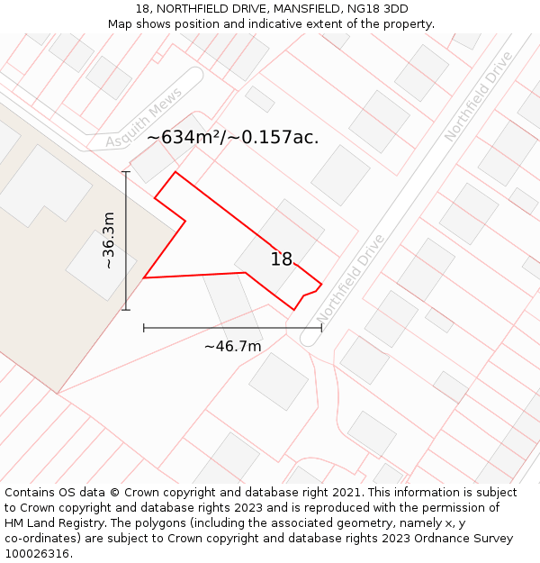 18, NORTHFIELD DRIVE, MANSFIELD, NG18 3DD: Plot and title map