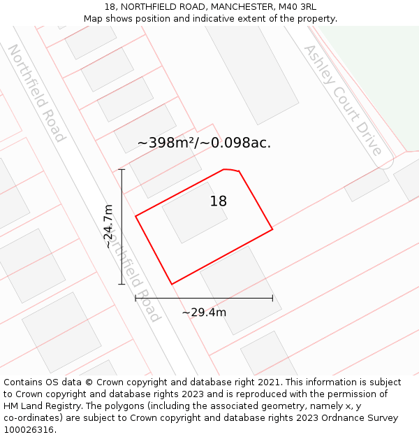 18, NORTHFIELD ROAD, MANCHESTER, M40 3RL: Plot and title map
