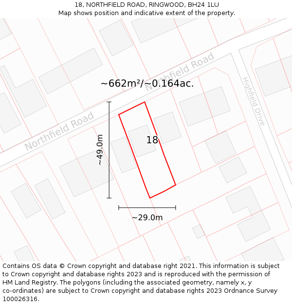 18, NORTHFIELD ROAD, RINGWOOD, BH24 1LU: Plot and title map