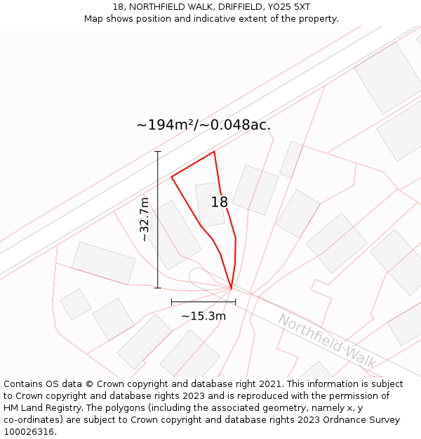 18, NORTHFIELD WALK, DRIFFIELD, YO25 5XT: Plot and title map