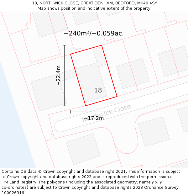 18, NORTHWICK CLOSE, GREAT DENHAM, BEDFORD, MK40 4SY: Plot and title map