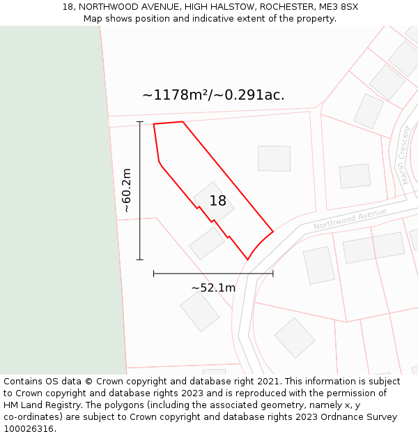 18, NORTHWOOD AVENUE, HIGH HALSTOW, ROCHESTER, ME3 8SX: Plot and title map