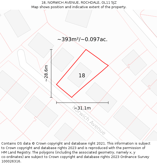 18, NORWICH AVENUE, ROCHDALE, OL11 5JZ: Plot and title map