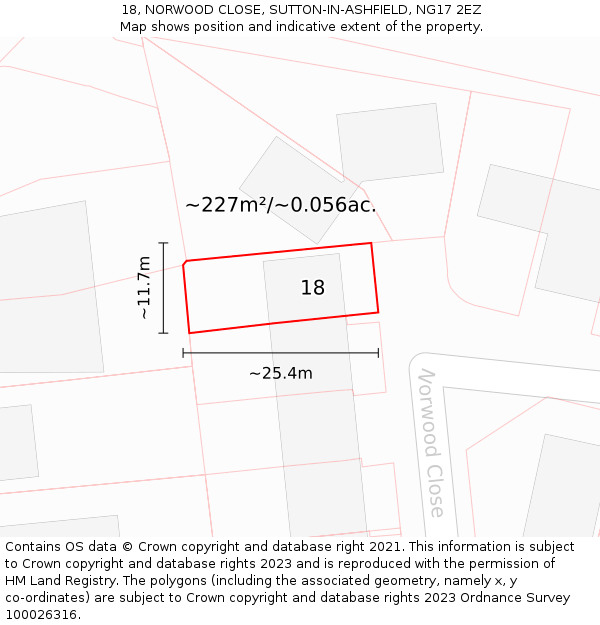 18, NORWOOD CLOSE, SUTTON-IN-ASHFIELD, NG17 2EZ: Plot and title map