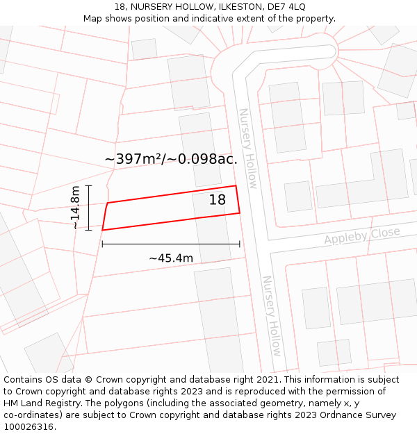 18, NURSERY HOLLOW, ILKESTON, DE7 4LQ: Plot and title map