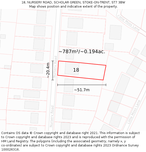 18, NURSERY ROAD, SCHOLAR GREEN, STOKE-ON-TRENT, ST7 3BW: Plot and title map