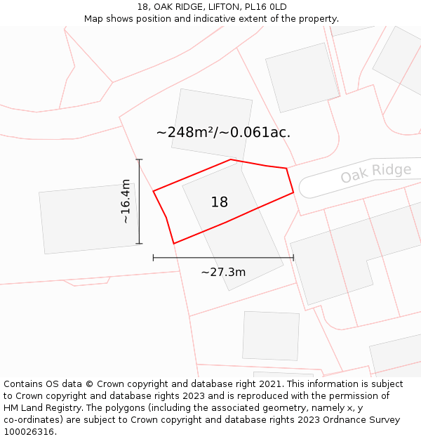 18, OAK RIDGE, LIFTON, PL16 0LD: Plot and title map