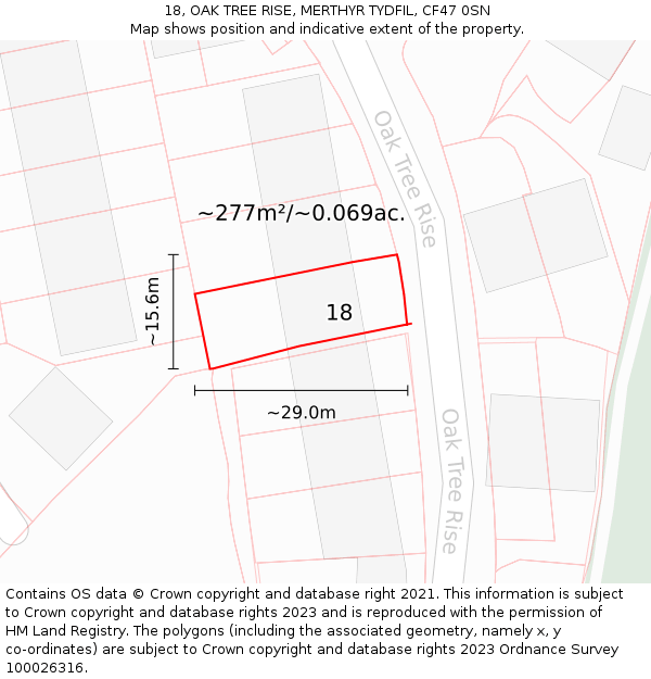 18, OAK TREE RISE, MERTHYR TYDFIL, CF47 0SN: Plot and title map