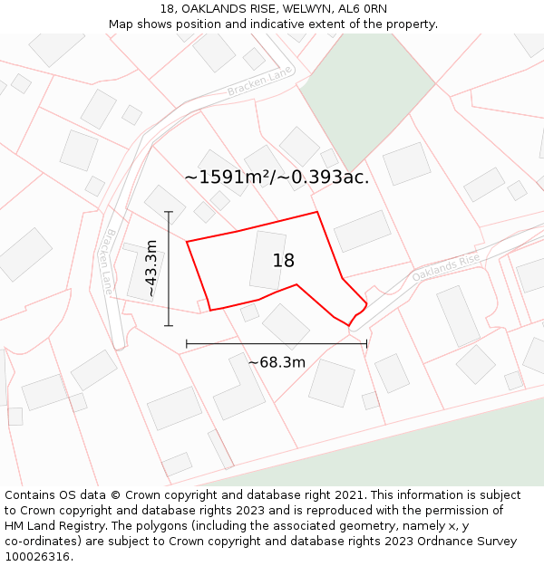 18, OAKLANDS RISE, WELWYN, AL6 0RN: Plot and title map