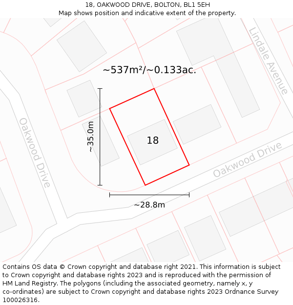 18, OAKWOOD DRIVE, BOLTON, BL1 5EH: Plot and title map