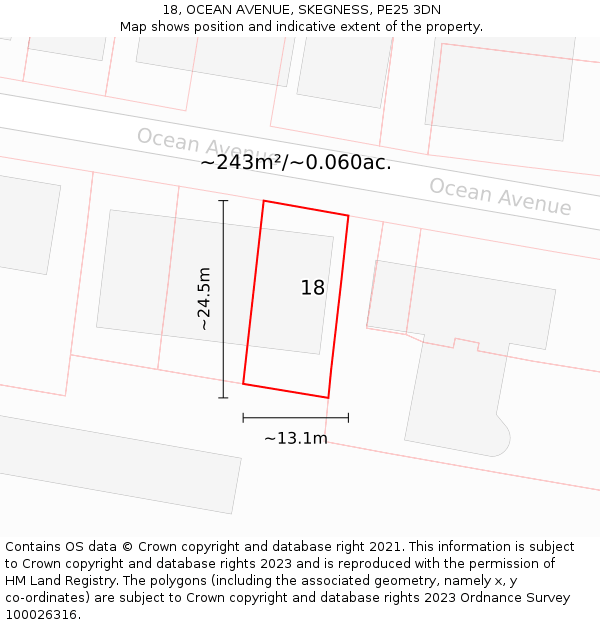 18, OCEAN AVENUE, SKEGNESS, PE25 3DN: Plot and title map