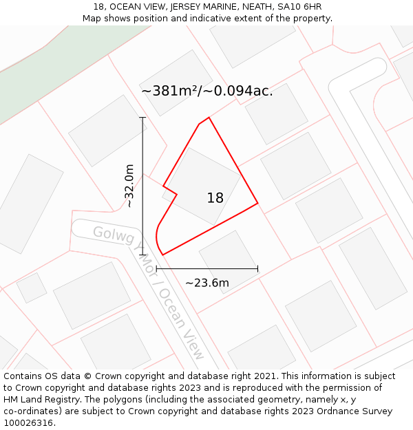 18, OCEAN VIEW, JERSEY MARINE, NEATH, SA10 6HR: Plot and title map