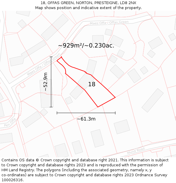 18, OFFAS GREEN, NORTON, PRESTEIGNE, LD8 2NX: Plot and title map