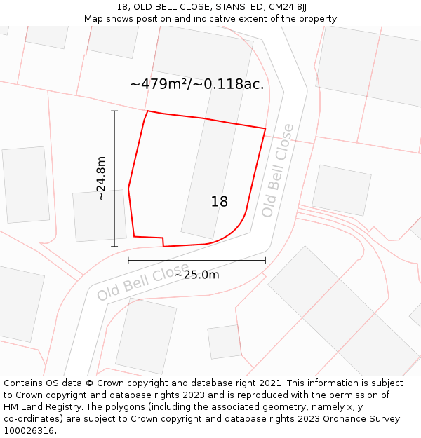 18, OLD BELL CLOSE, STANSTED, CM24 8JJ: Plot and title map