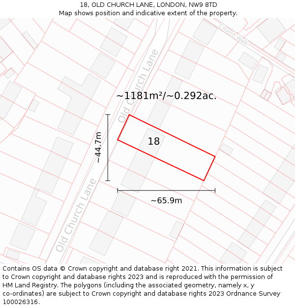18, OLD CHURCH LANE, LONDON, NW9 8TD: Plot and title map