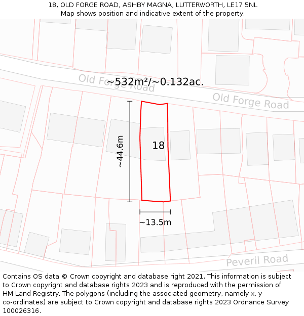 18, OLD FORGE ROAD, ASHBY MAGNA, LUTTERWORTH, LE17 5NL: Plot and title map