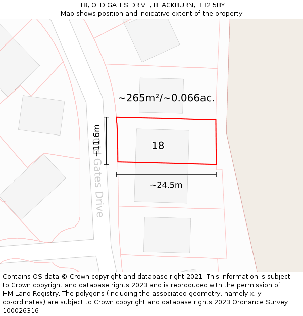 18, OLD GATES DRIVE, BLACKBURN, BB2 5BY: Plot and title map