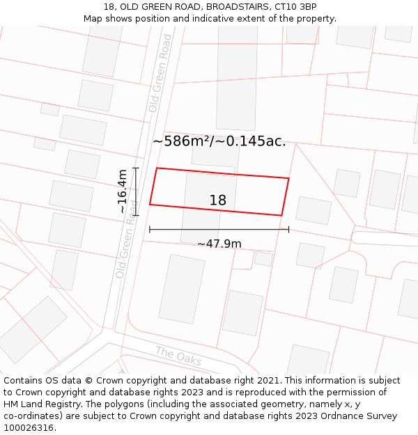 18, OLD GREEN ROAD, BROADSTAIRS, CT10 3BP: Plot and title map