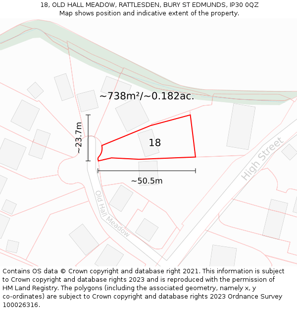 18, OLD HALL MEADOW, RATTLESDEN, BURY ST EDMUNDS, IP30 0QZ: Plot and title map