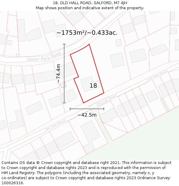 18, OLD HALL ROAD, SALFORD, M7 4JH: Plot and title map