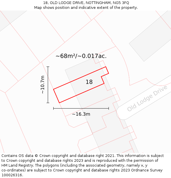 18, OLD LODGE DRIVE, NOTTINGHAM, NG5 3FQ: Plot and title map