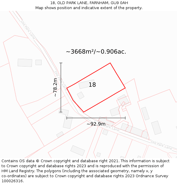 18, OLD PARK LANE, FARNHAM, GU9 0AH: Plot and title map