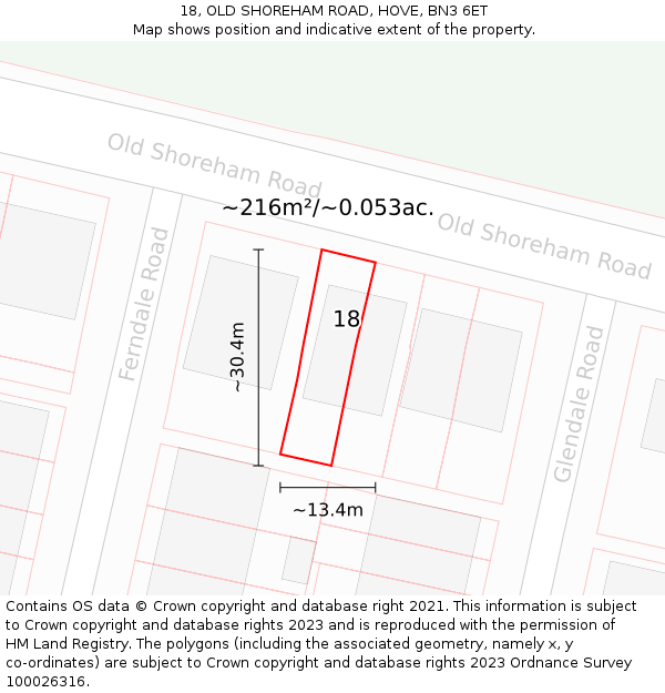 18, OLD SHOREHAM ROAD, HOVE, BN3 6ET: Plot and title map