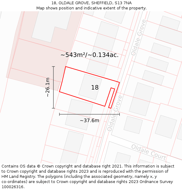 18, OLDALE GROVE, SHEFFIELD, S13 7NA: Plot and title map