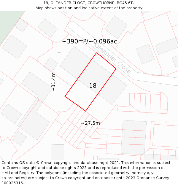 18, OLEANDER CLOSE, CROWTHORNE, RG45 6TU: Plot and title map